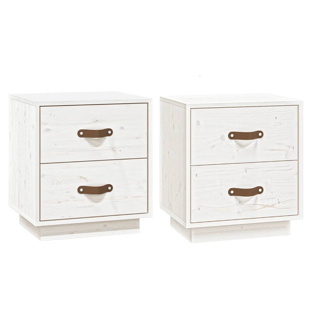 vidaXL Noptiere, 2 buc., alb, 40x34x45 cm, lemn masiv de pin