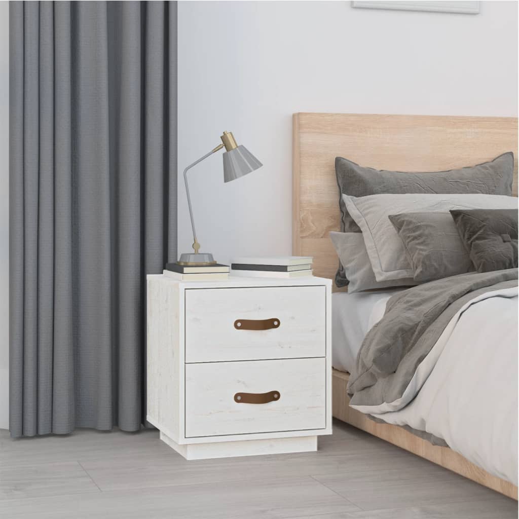 vidaXL Noptiere, 2 buc., alb, 40x34x45 cm, lemn masiv de pin