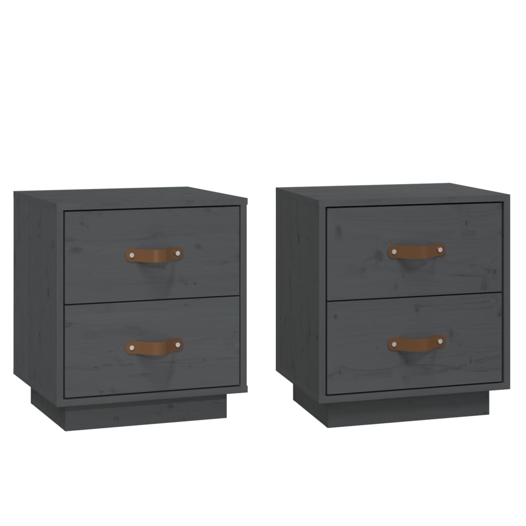 vidaXL Noptiere, 2 buc., gri, 40x34x45 cm, lemn masiv de pin vidaXL Noptiere, 2 buc., gri, 40x34x45 cm, lemn masiv de pin