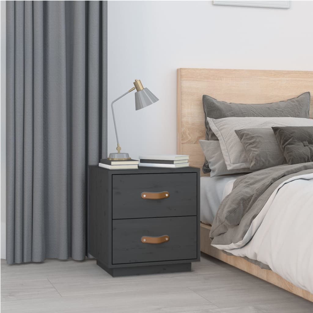 vidaXL Noptiere, 2 buc., gri, 40x34x45 cm, lemn masiv de pin vidaXL Noptiere, 2 buc., gri, 40x34x45 cm, lemn masiv de pin