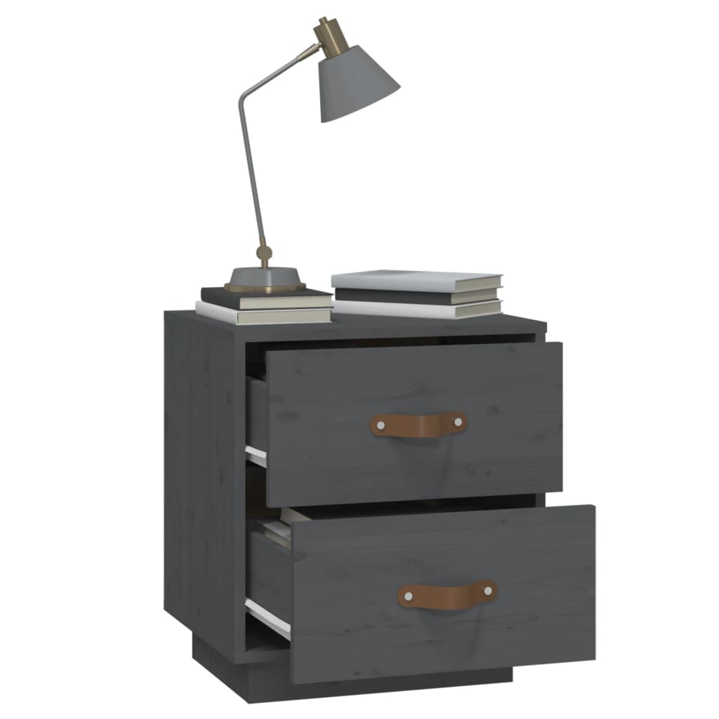 vidaXL Noptiere, 2 buc., gri, 40x34x45 cm, lemn masiv de pin vidaXL Noptiere, 2 buc., gri, 40x34x45 cm, lemn masiv de pin