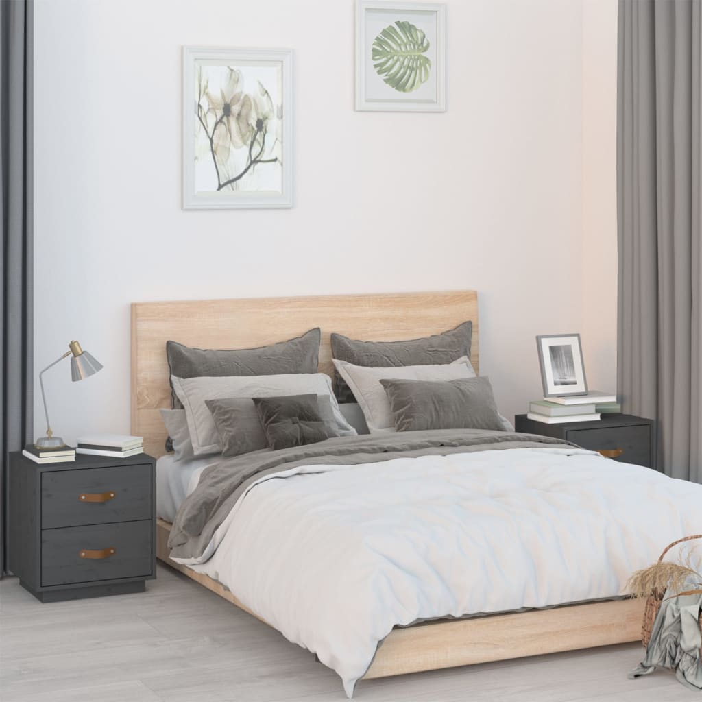 vidaXL Noptiere, 2 buc., gri, 40x34x45 cm, lemn masiv de pin vidaXL Noptiere, 2 buc., gri, 40x34x45 cm, lemn masiv de pin