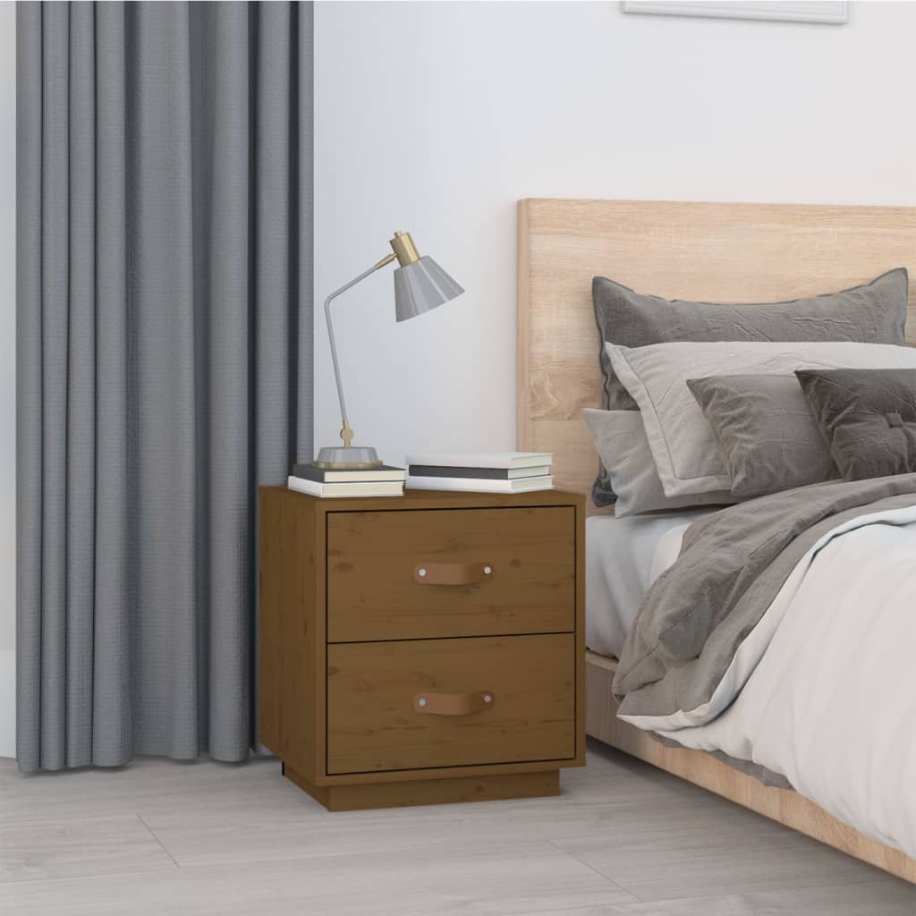 vidaXL Noptiere, 2 buc., maro miere, 40x34x45 cm, lemn masiv de pin vidaXL Noptiere, 2 buc., maro miere, 40x34x45 cm, lemn masiv de pin