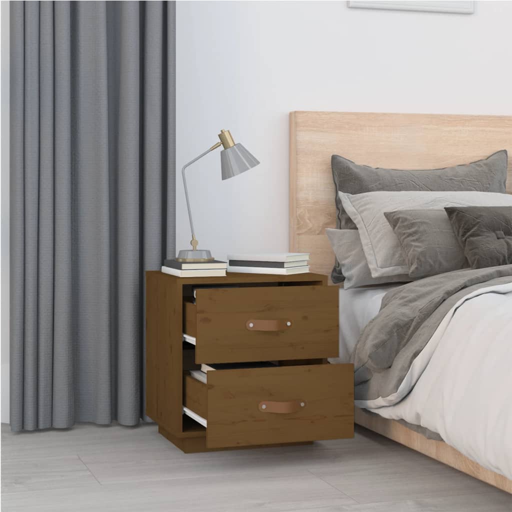 vidaXL Noptiere, 2 buc., maro miere, 40x34x45 cm, lemn masiv de pin vidaXL Noptiere, 2 buc., maro miere, 40x34x45 cm, lemn masiv de pin