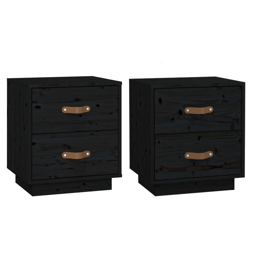 vidaXL Noptiere, 2 buc., negru, 40x34x45 cm, lemn masiv de pin vidaXL Noptiere, 2 buc., negru, 40x34x45 cm, lemn masiv de pin