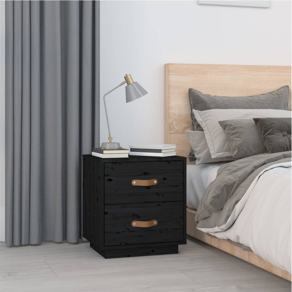 vidaXL Noptiere, 2 buc., negru, 40x34x45 cm, lemn masiv de pin vidaXL Noptiere, 2 buc., negru, 40x34x45 cm, lemn masiv de pin