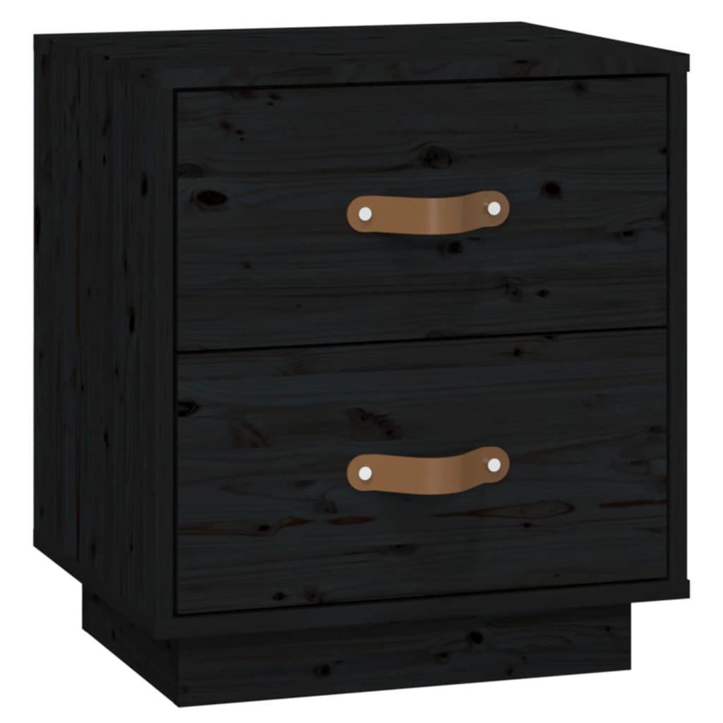 vidaXL Noptiere, 2 buc., negru, 40x34x45 cm, lemn masiv de pin vidaXL Noptiere, 2 buc., negru, 40x34x45 cm, lemn masiv de pin