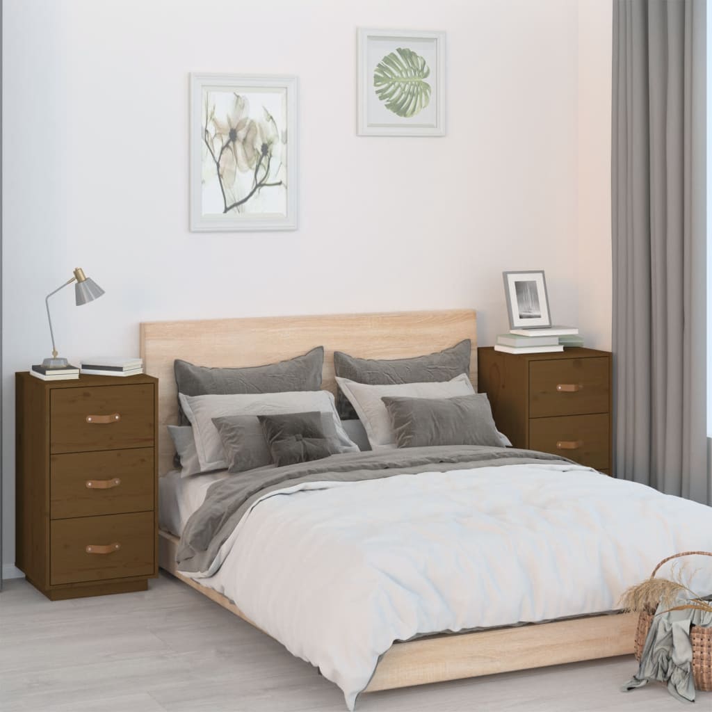 vidaXL Noptiere, 2 buc., maro miere, 40x40x75 cm, lemn masiv de pin vidaXL Noptiere, 2 buc., maro miere, 40x40x75 cm, lemn masiv de pin