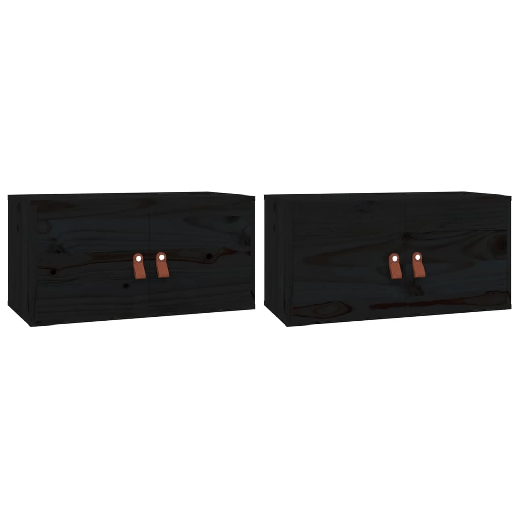 vidaXL Dulapuri de perete 2 buc. negru 60x30x30 cm lemn masiv de pin