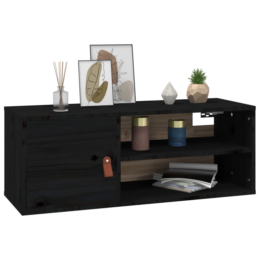 vidaXL Dulap de perete, negru, 80x30x30 cm, lemn masiv de pin vidaXL Dulap de perete, negru, 80x30x30 cm, lemn masiv de pin