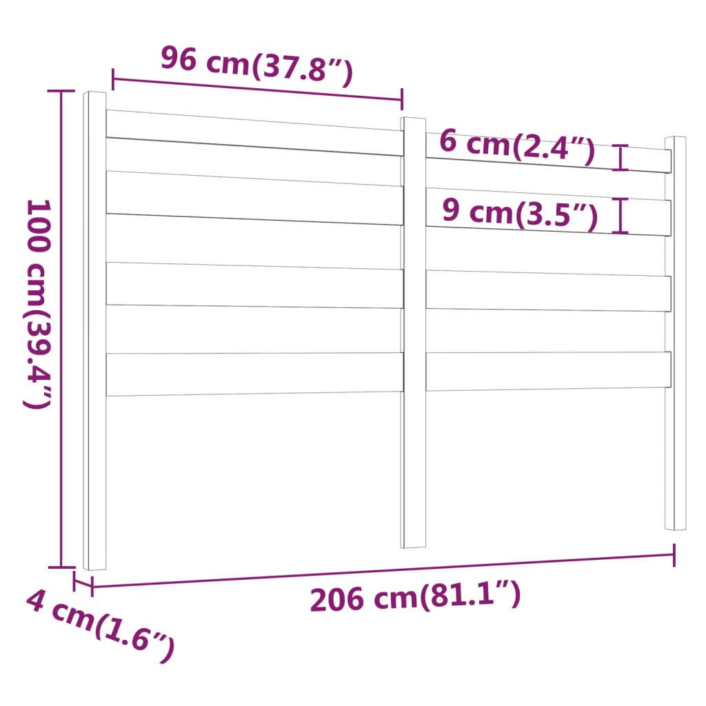 vidaXL Tăblie de pat, gri, 206x4x100 cm, lemn masiv de pin