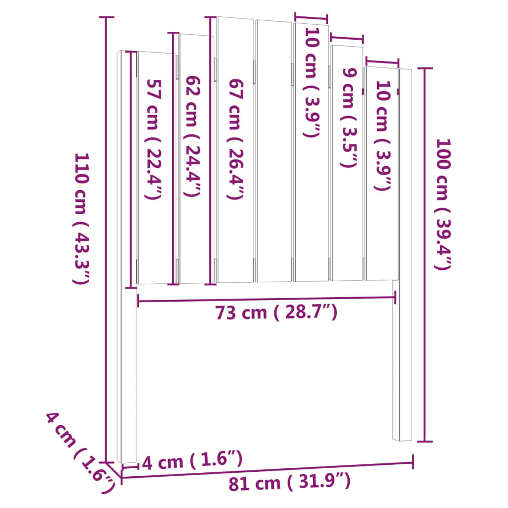 vidaXL Tăblie de pat, negru, 81x4x110 cm, lemn masiv de pin