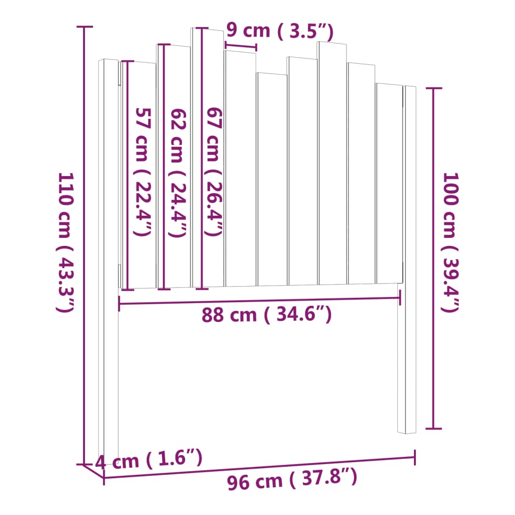 vidaXL Tăblie de pat, negru, 96x4x110 cm, lemn masiv de pin