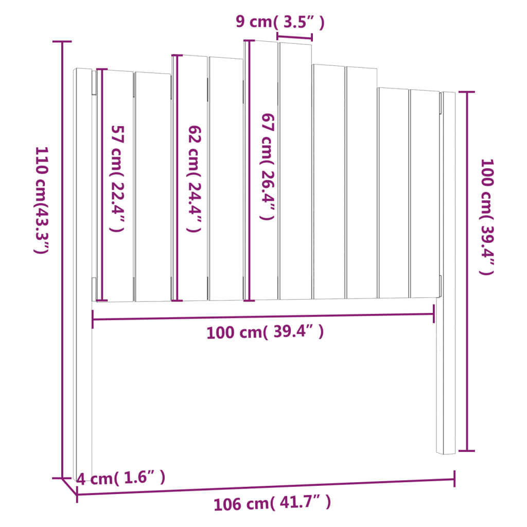 vidaXL Tăblie de pat, negru, 106x4x110 cm, lemn masiv de pin vidaXL Tăblie de pat, negru, 106x4x110 cm, lemn masiv de pin