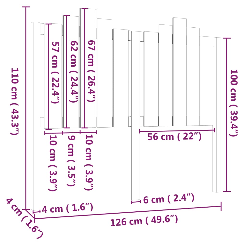 vidaXL Tăblie de pat, gri, 126x4x110 cm, lemn masiv de pin