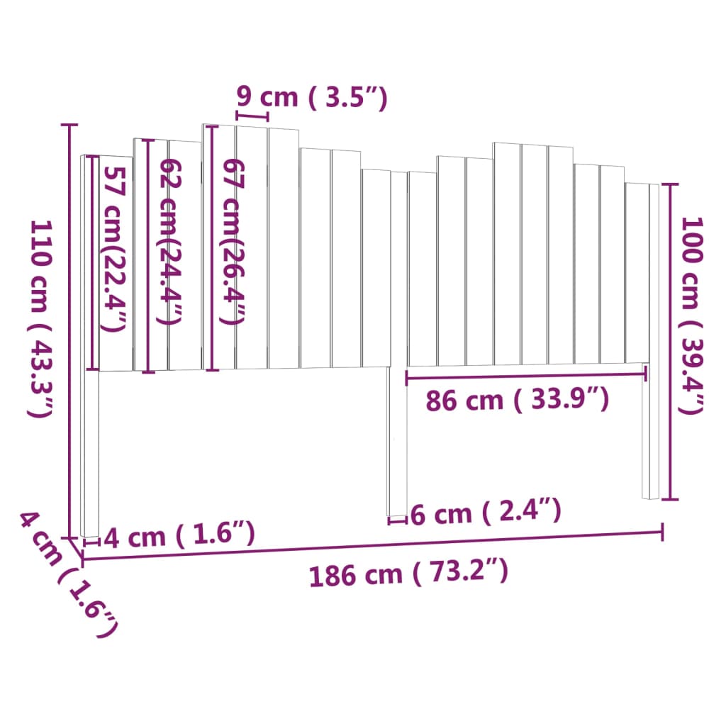 vidaXL Tăblie de pat, 186x4x110 cm, lemn masiv de pin vidaXL Tăblie de pat, 186x4x110 cm, lemn masiv de pin