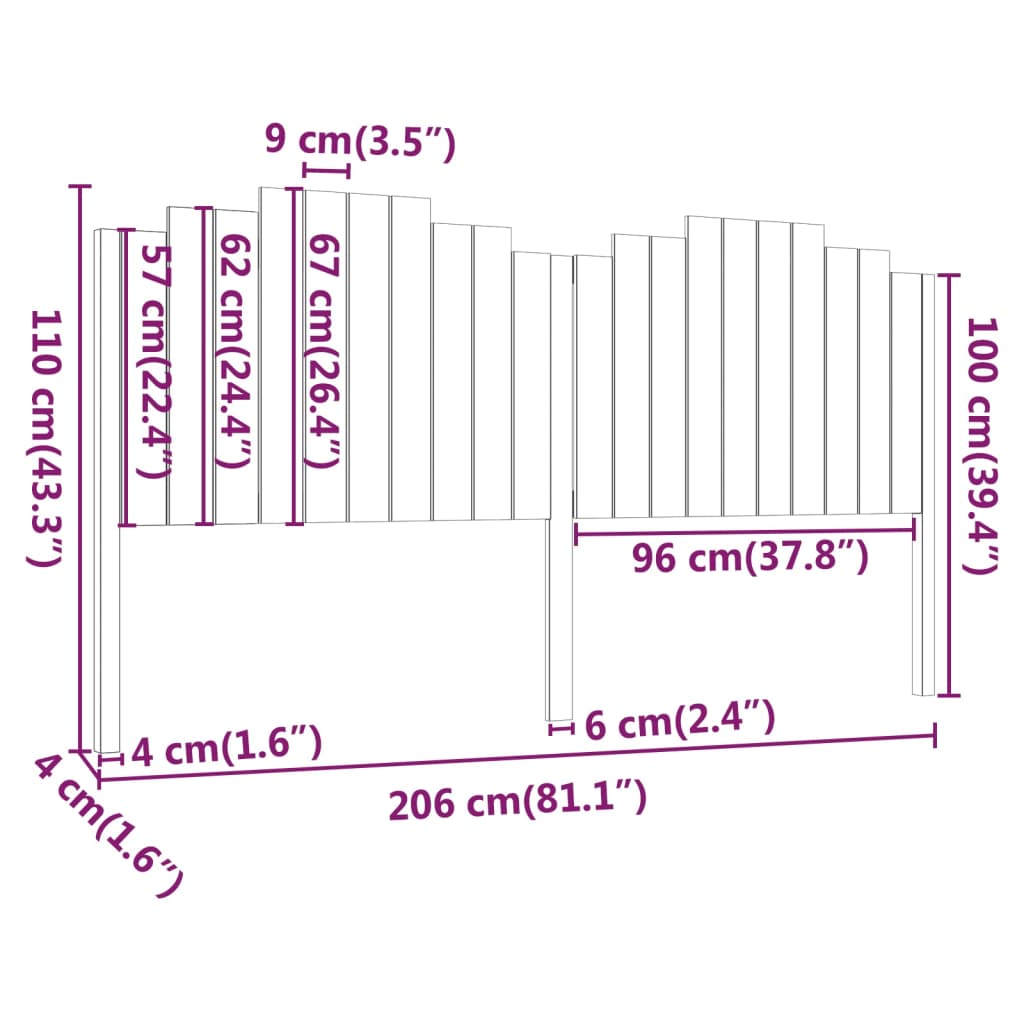 vidaXL Tăblie de pat, 206x4x110 cm, lemn masiv de pin