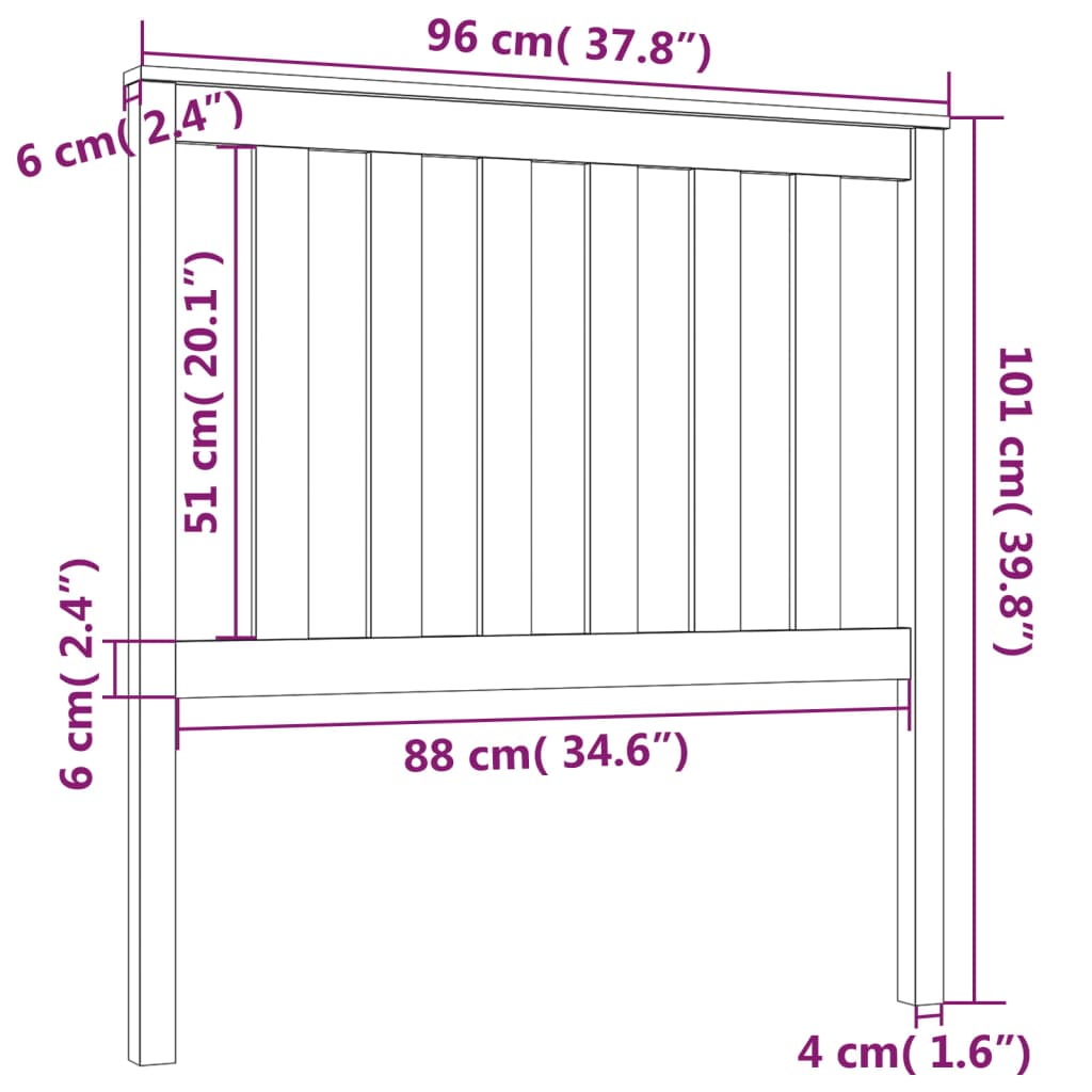 vidaXL Tăblie de pat, gri, 96x6x101 cm, lemn masiv de pin