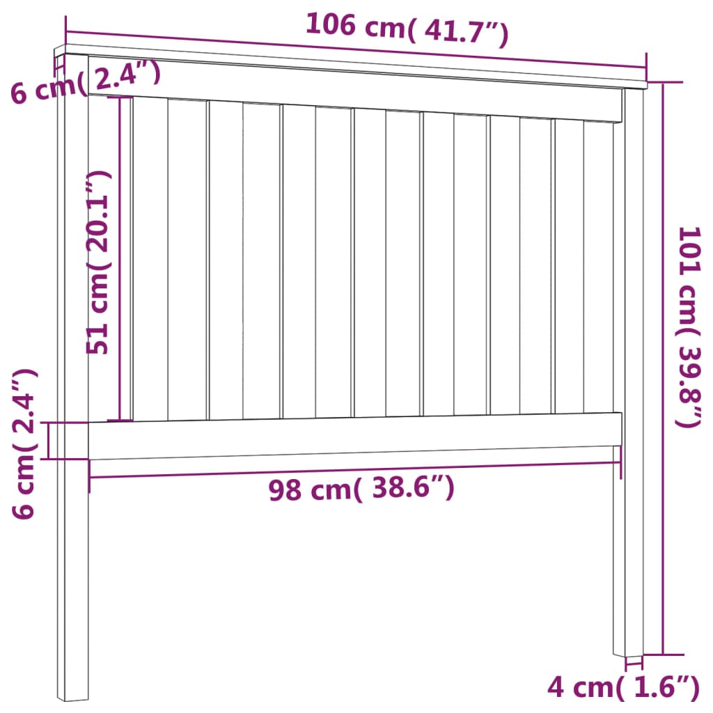vidaXL Tăblie de pat, alb, 106x6x101 cm, lemn masiv de pin