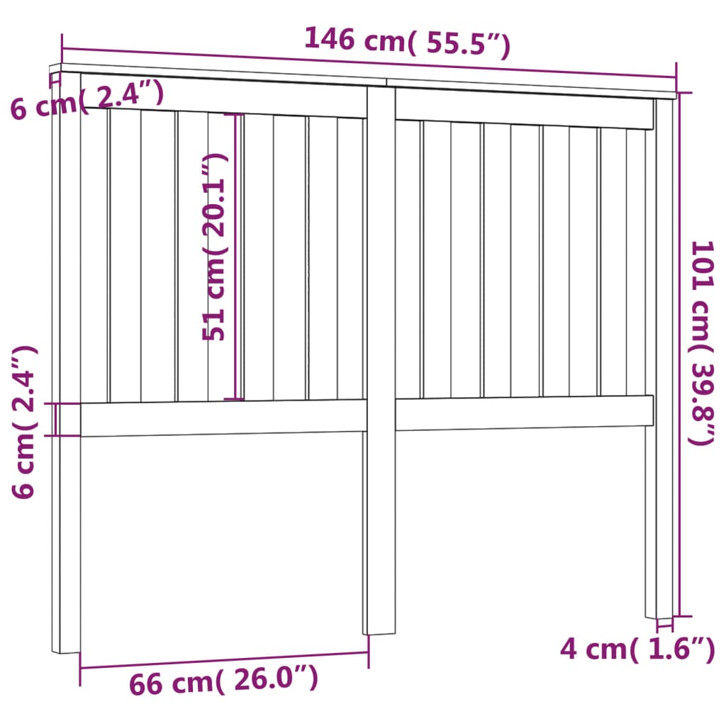 vidaXL Tăblie de pat, negru, 146x6x101 cm, lemn masiv de pin