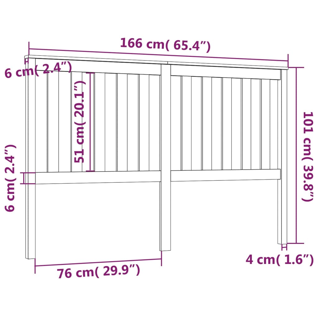 vidaXL Tăblie de pat, negru, 166x6x101 cm, lemn masiv de pin
