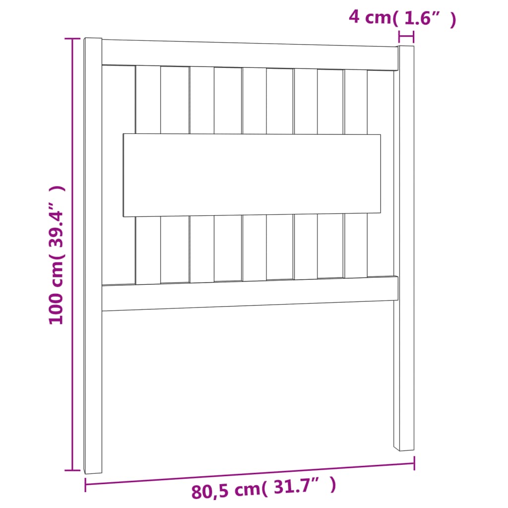 vidaXL Tăblie de pat, negru, 80,5x4x100 cm, lemn masiv de pin