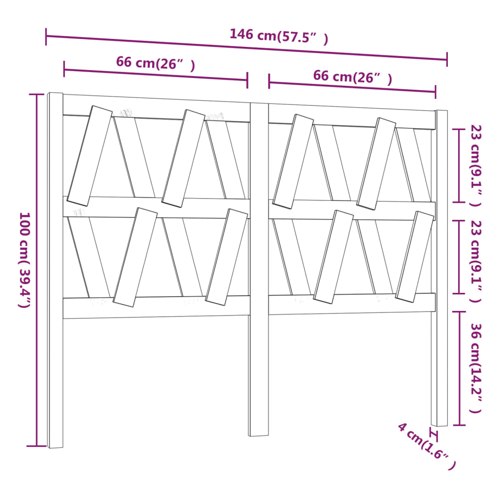 vidaXL Tăblie de pat, gri, 146x4x100 cm, lemn masiv de pin