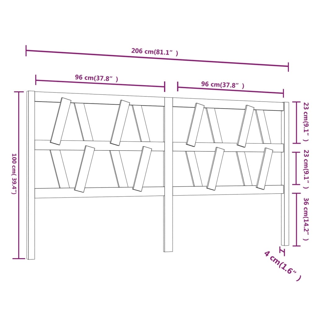 vidaXL Tăblie de pat, alb, 206x4x100 cm, lemn masiv de pin
