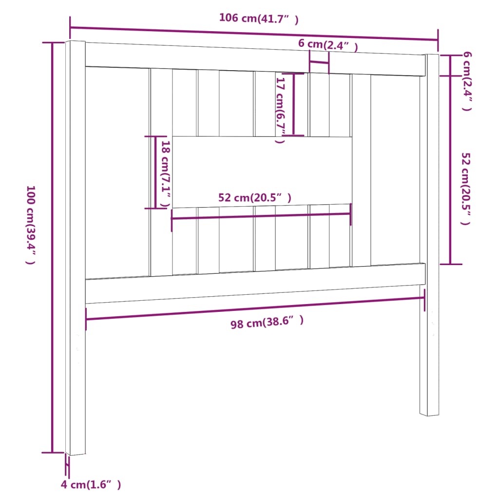 vidaXL Tăblie de pat, negru, 106x4x100 cm, lemn masiv de pin vidaXL Tăblie de pat, negru, 106x4x100 cm, lemn masiv de pin