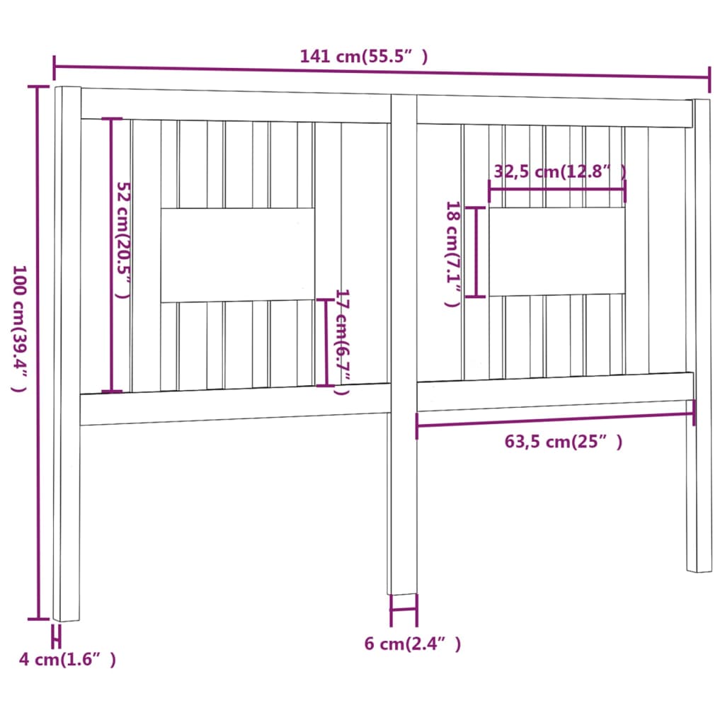 vidaXL Tăblie de pat, gri, 141x4x100 cm, lemn masiv de pin