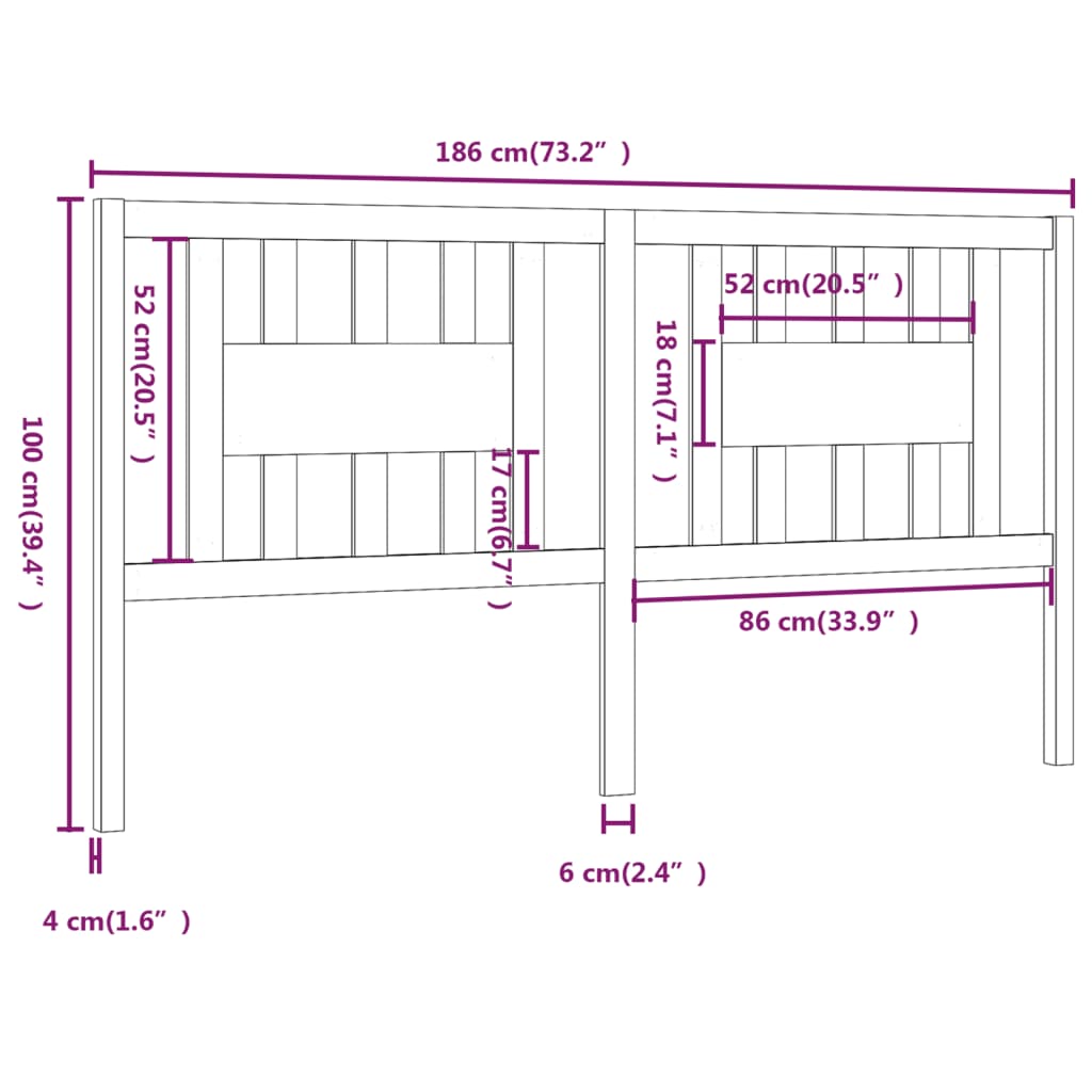 vidaXL Tăblie de pat, gri, 186x4x100 cm, lemn masiv de pin
