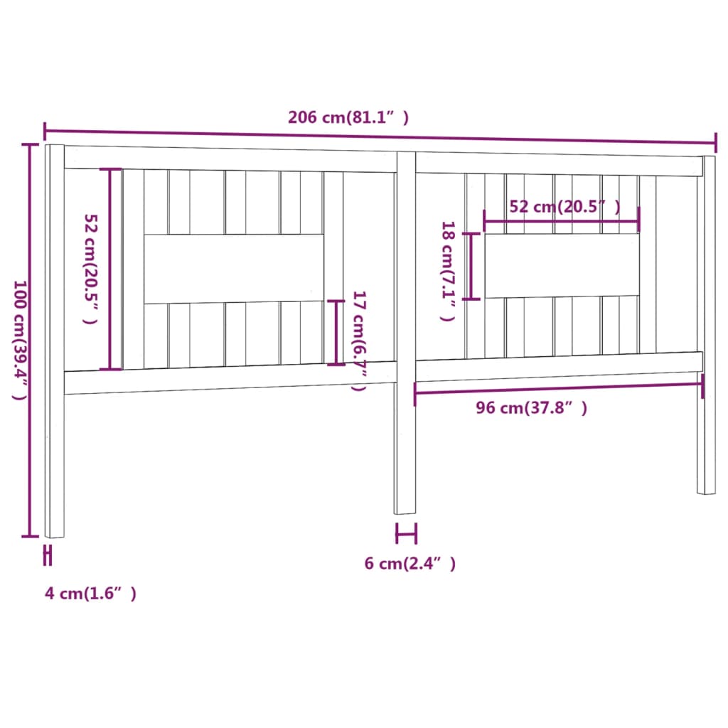 vidaXL Tăblie de pat, gri, 206x4x100 cm, lemn masiv de pin