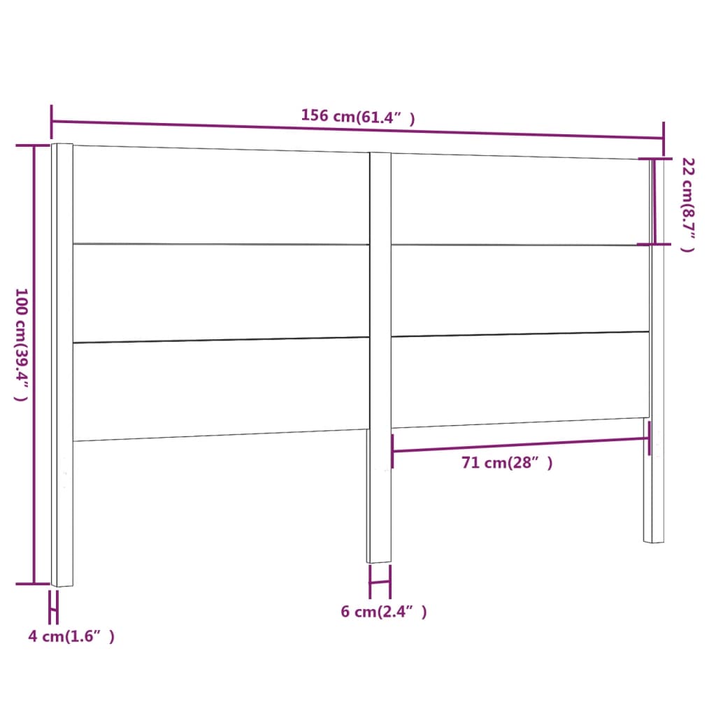 vidaXL Tăblie de pat, alb, 156x4x100 cm, lemn masiv de pin