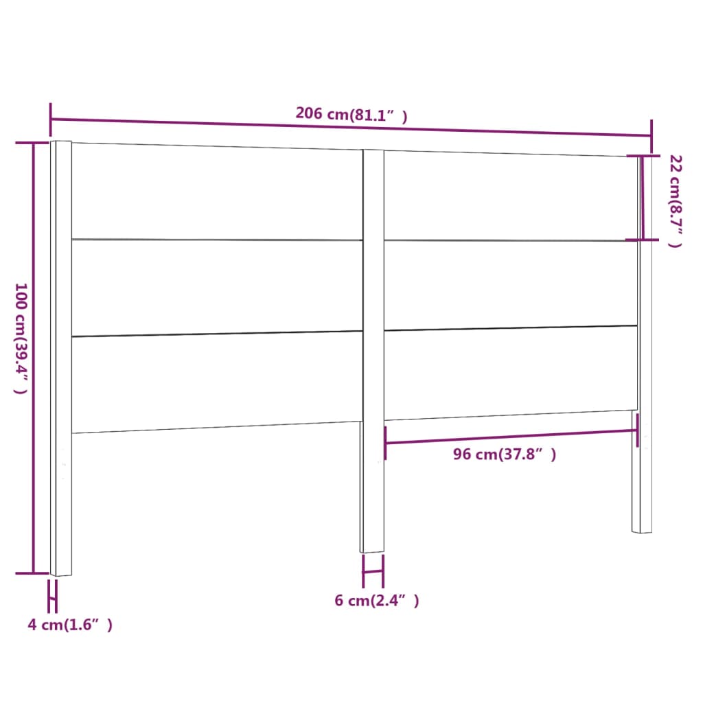 vidaXL Tăblie de pat, 206x4x100 cm, lemn masiv de pin
