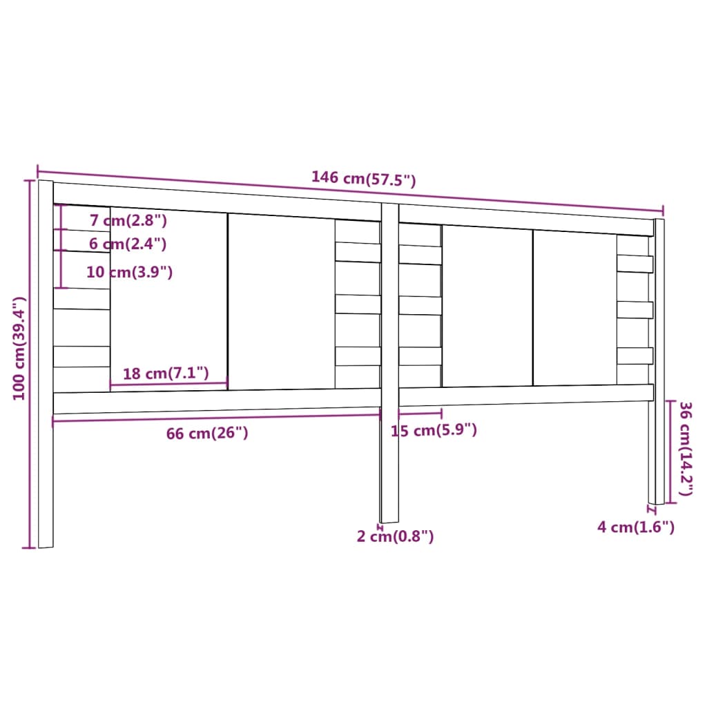 vidaXL Tăblie de pat, gri, 146x4x100 cm, lemn masiv de pin