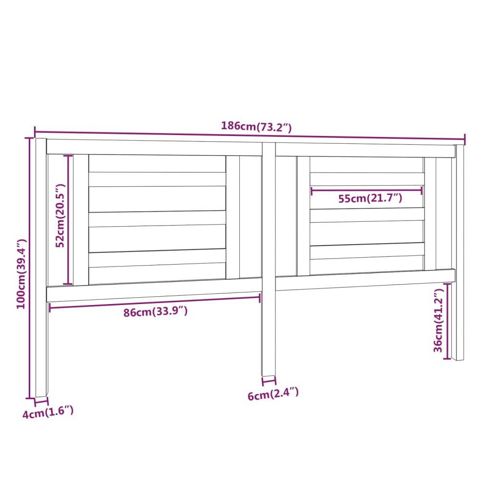 vidaXL Tăblie de pat, gri, 186x4x100 cm, lemn masiv de pin