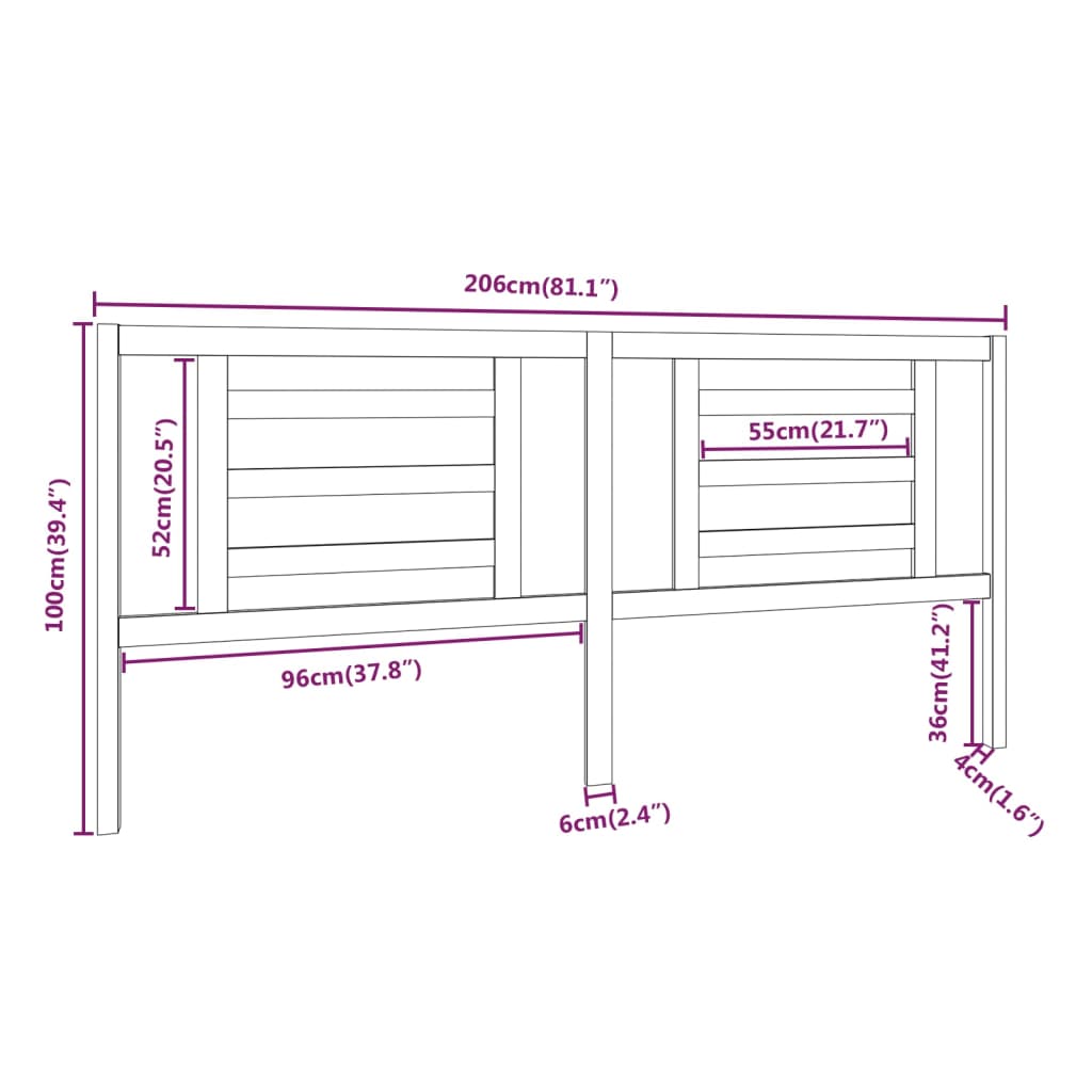 vidaXL Tăblie de pat, gri, 206x4x100 cm, lemn masiv de pin