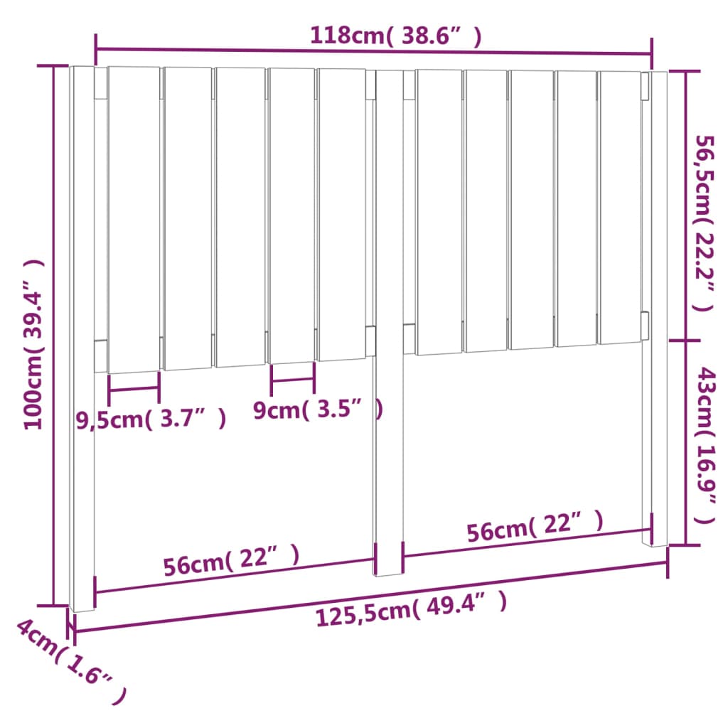 vidaXL Tăblie de pat, negru, 125,5x4x100 cm, lemn masiv de pin vidaXL Tăblie de pat, negru, 125,5x4x100 cm, lemn masiv de pin