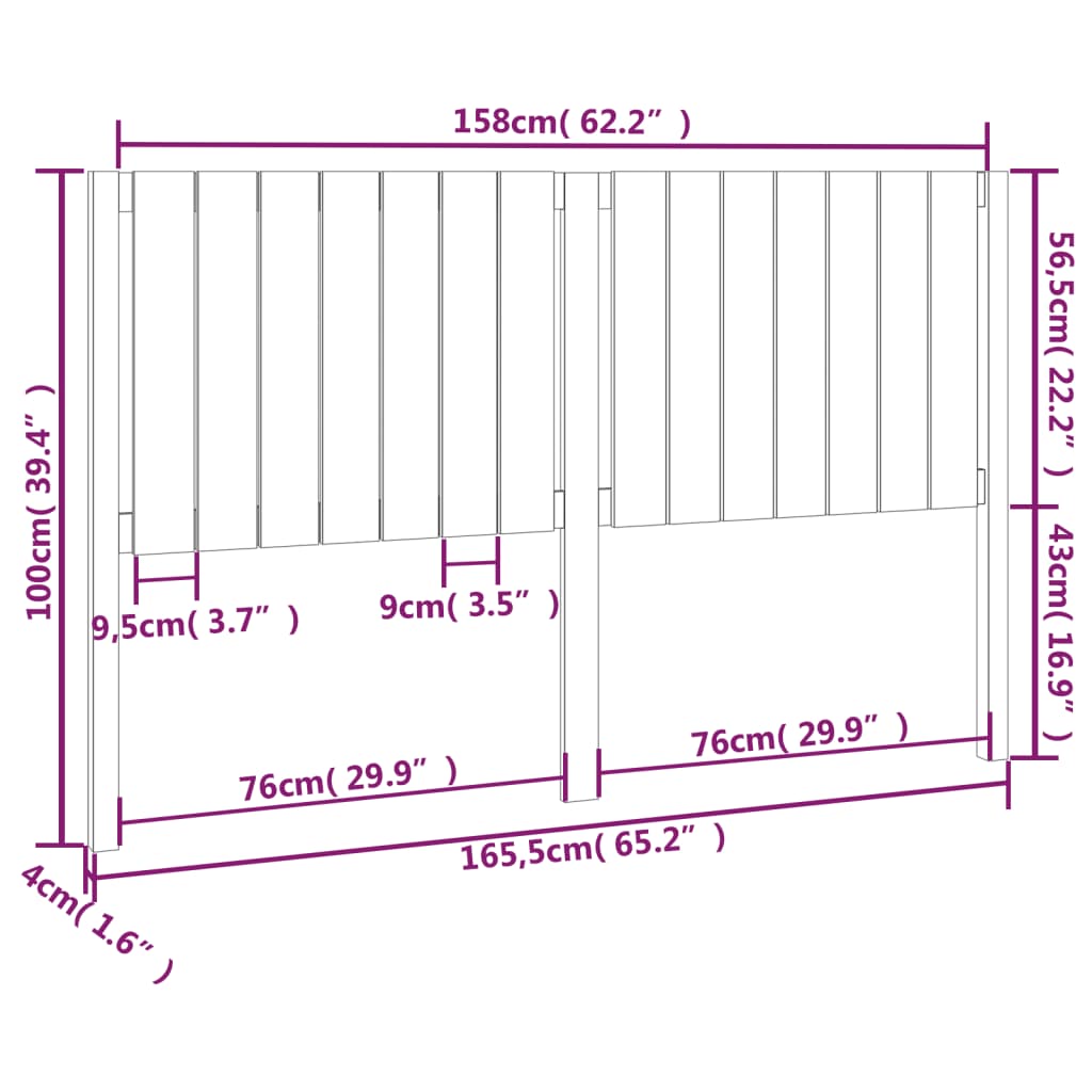 vidaXL Tăblie de pat, negru, 165,5x4x100 cm, lemn masiv de pin