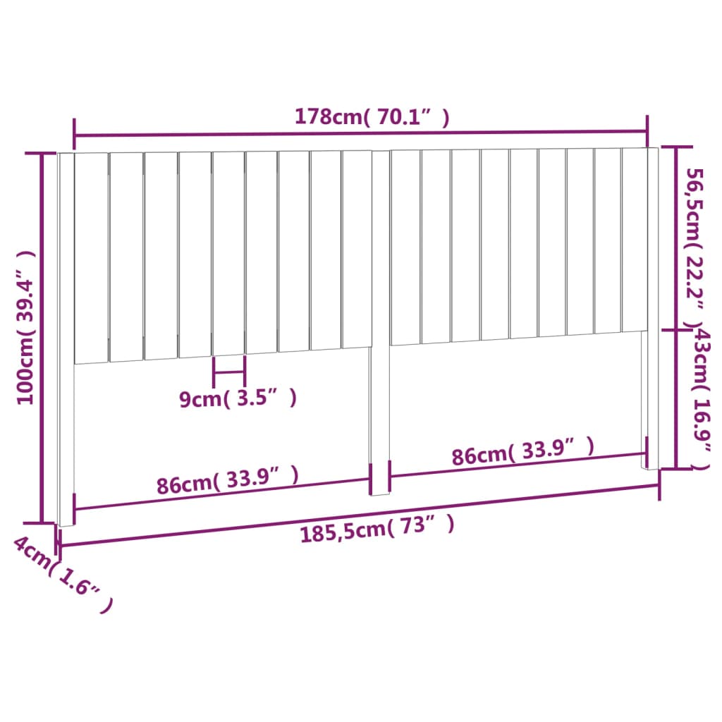vidaXL Tăblie de pat, 185,5x4x100 cm, lemn masiv de pin