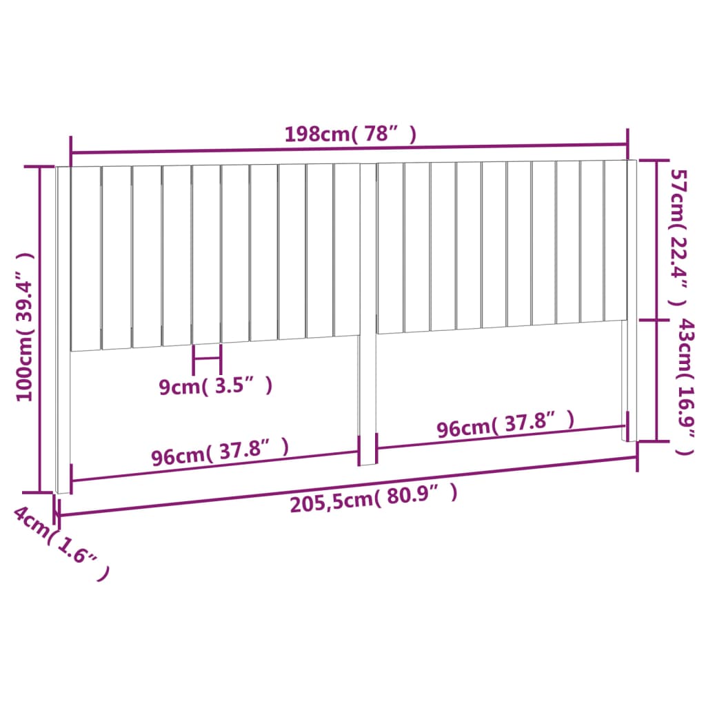 vidaXL Tăblie de pat, negru, 205,5x4x100 cm, lemn masiv de pin