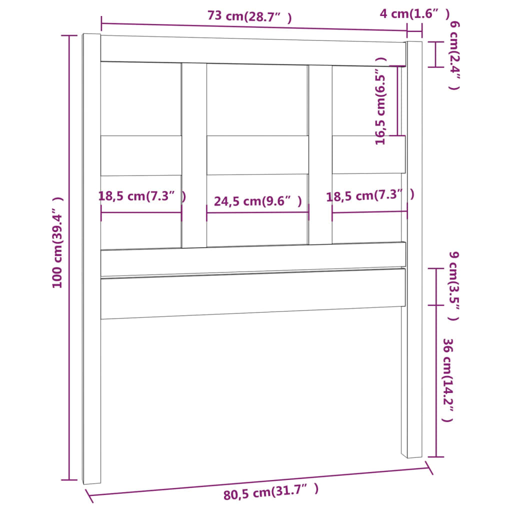 vidaXL Tăblie de pat, gri, 80,5x4x100 cm, lemn masiv de pin