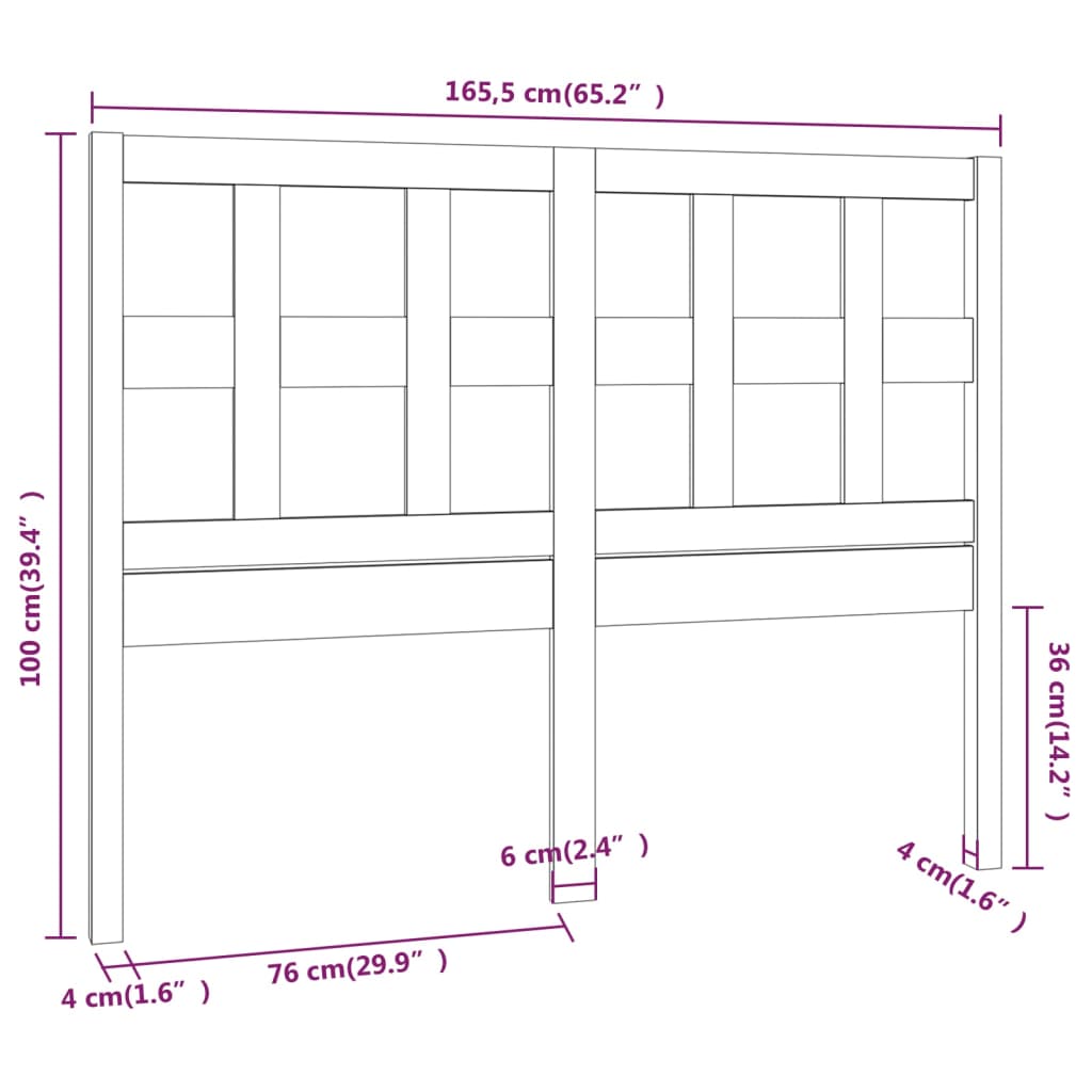 vidaXL Tăblie de pat, negru, 165,5x4x100 cm, lemn masiv de pin