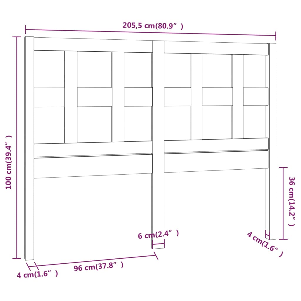 vidaXL Tăblie de pat, 205,5x4x100 cm, lemn masiv de pin