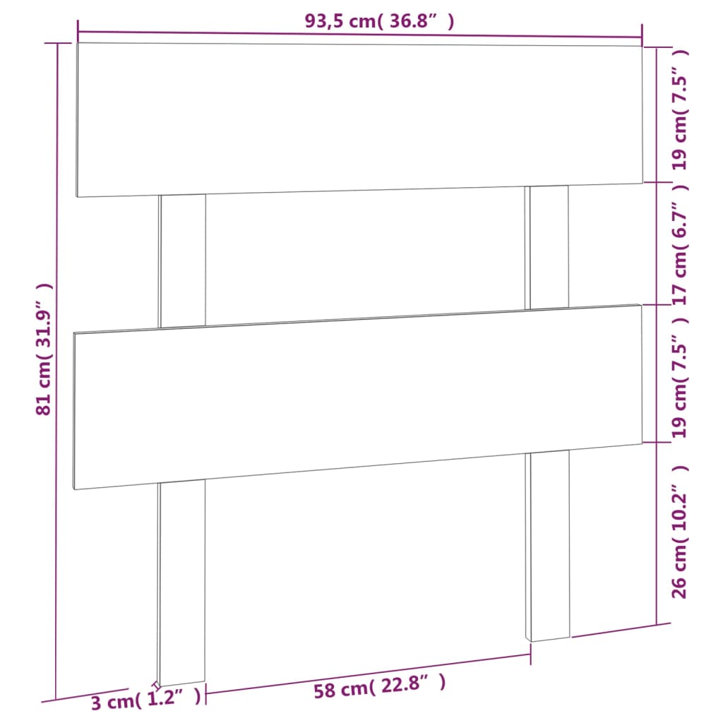 vidaXL Tăblie de pat, gri, 93,5x3x81 cm, lemn masiv de pin