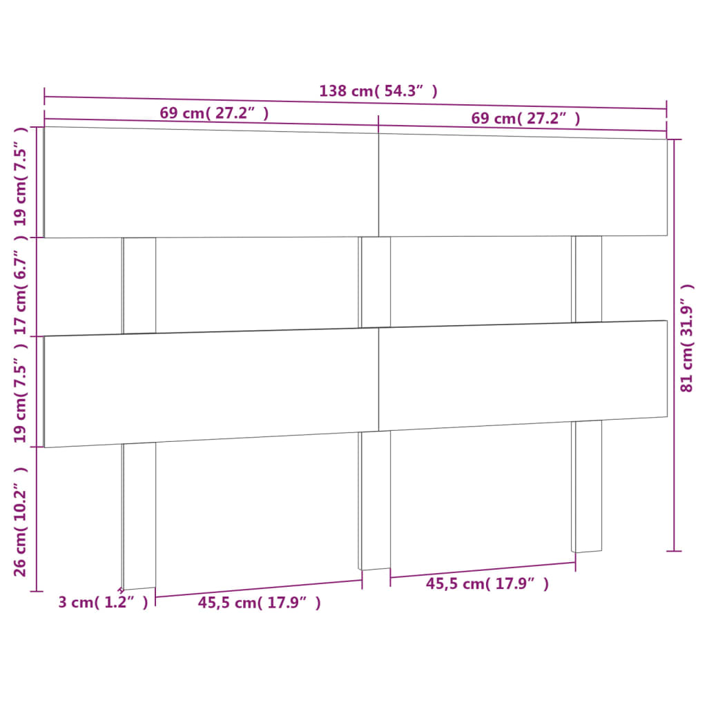 vidaXL Tăblie de pat, gri, 138x3x81 cm, lemn masiv de pin