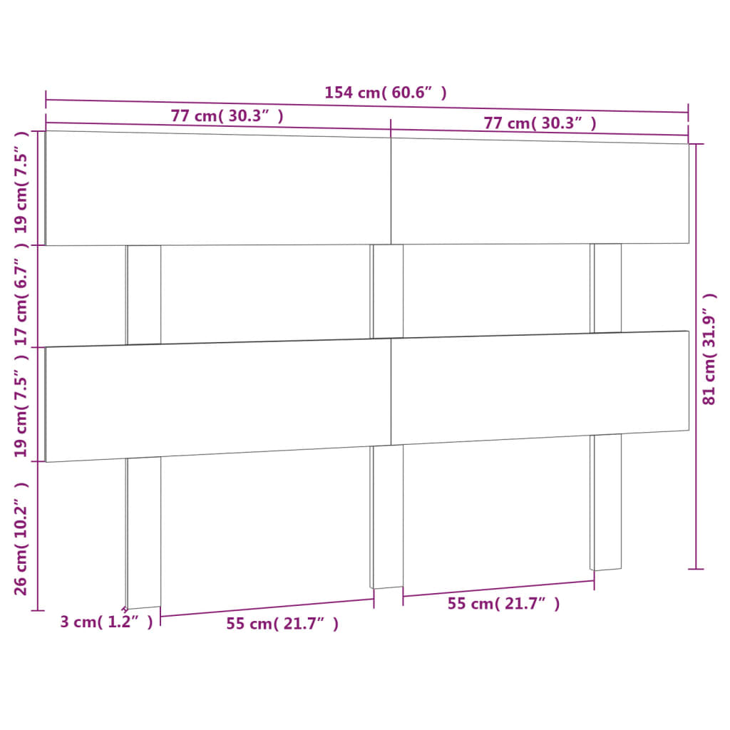 vidaXL Tăblie de pat, 154x3x81 cm, lemn masiv de pin vidaXL Tăblie de pat, 154x3x81 cm, lemn masiv de pin