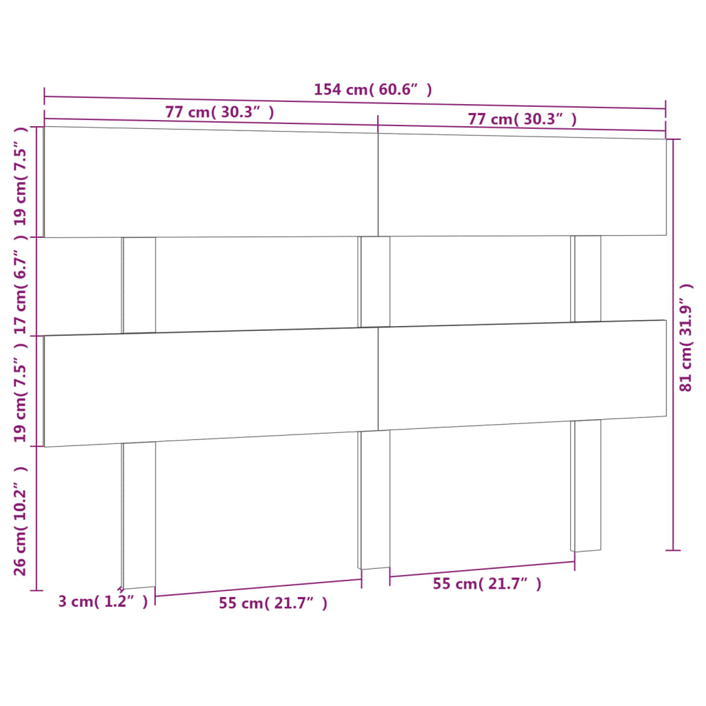 vidaXL Tăblie de pat, gri, 154x3x81 cm, lemn masiv de pin