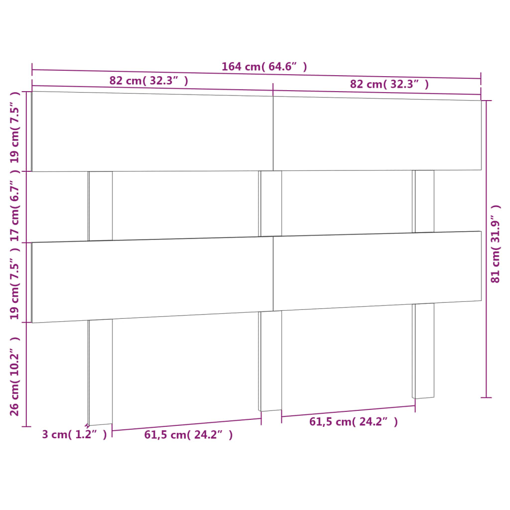 vidaXL Tăblie de pat, negru, 164x3x81 cm, lemn masiv de pin