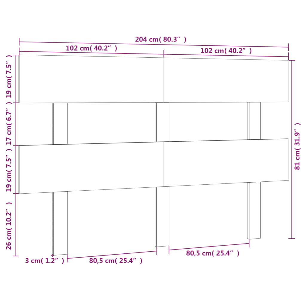 vidaXL Tăblie de pat, gri, 204x3x81 cm, lemn masiv de pin